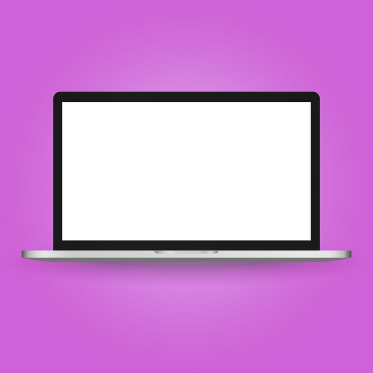Vector realistic laptop mockup with blank screen isolated on purple background