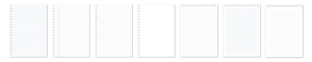 Realistic lined notepapers Blank gridded notebook papers for homework and exercises Grid page notebook with margin Vector EPS 10 and PNG
