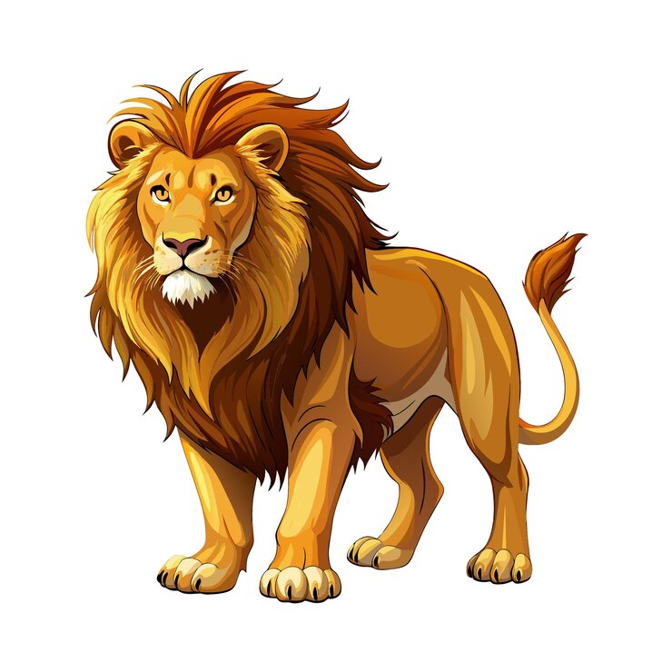 Realistic lion standing cartoon animal vector illustration clip art