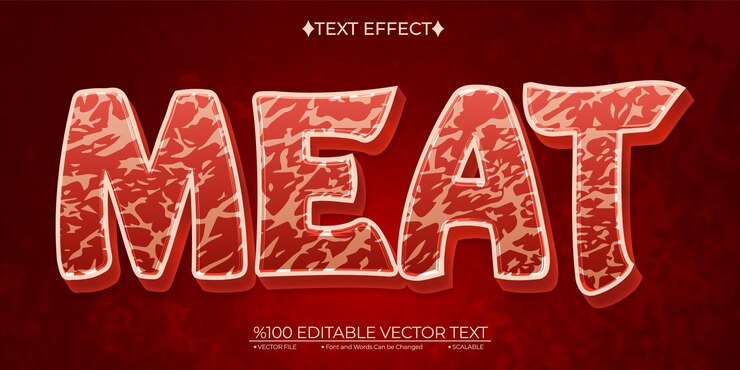 Realistic Meat Editable Vector 3D Text Effect