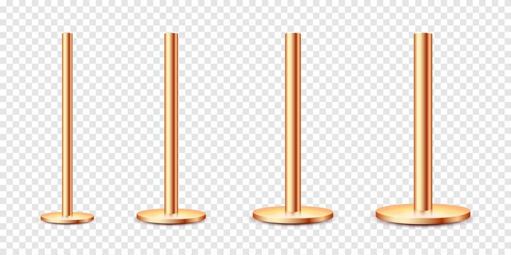 Vector realistic metal poles collection isolated on transparent background glossy bronze pipes of various