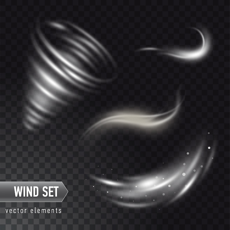 Vector  realistic set of high detailed wind or dust cloud  on transparent background. effect of white smoke, fog, spray.