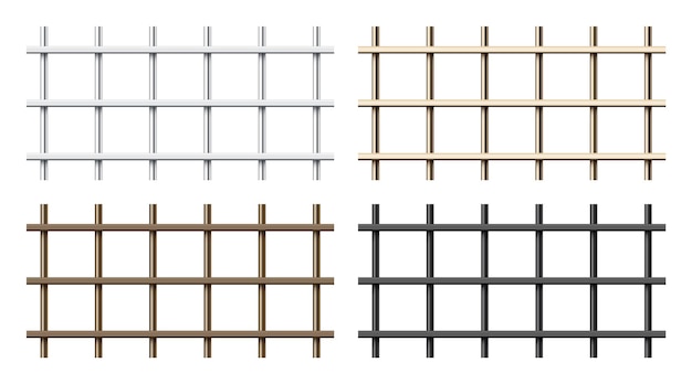 Realistic shiny metal prison bars isolated on white background detailed jail cage prison iron fence