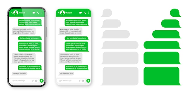 realistic smartphone with messaging app blank sms text frame conversation chat screen with green