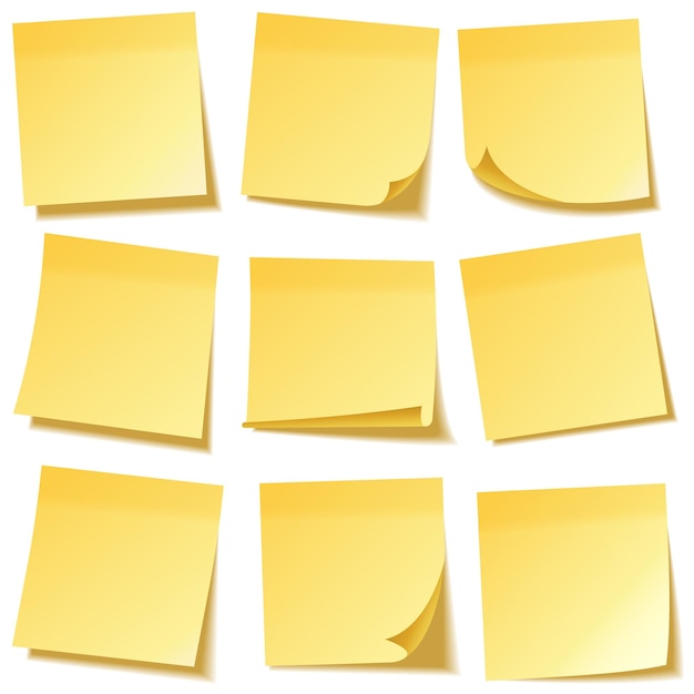 Realistic sticky note with shadow yellow paper set message on notepaper reminder vector illustration