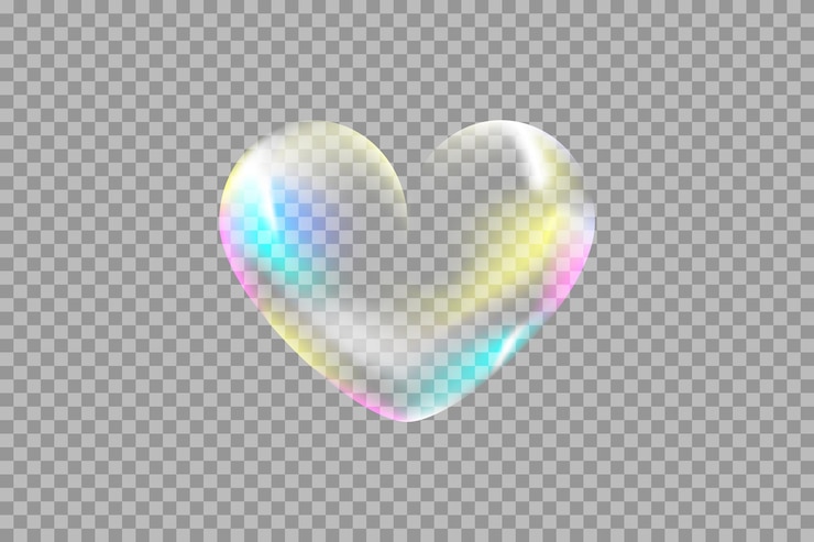 Realistic transparent multicolored bubble heart Glossy romantic soapy heart Transparent background