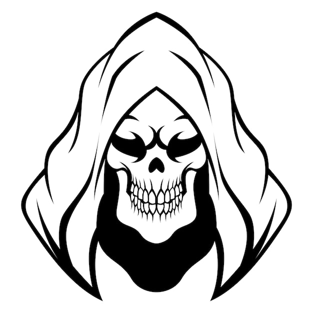 Reaper Skull Head Black And White Logo Vector Mascot template