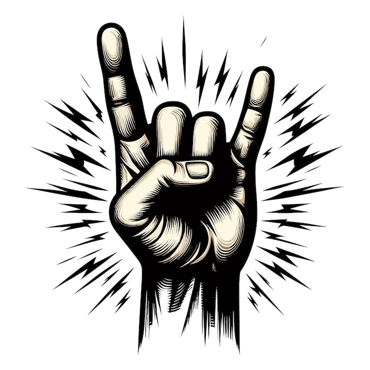 Vector rebellious spirit and timeless cool of the rock gesture in a dynamic vector illustration