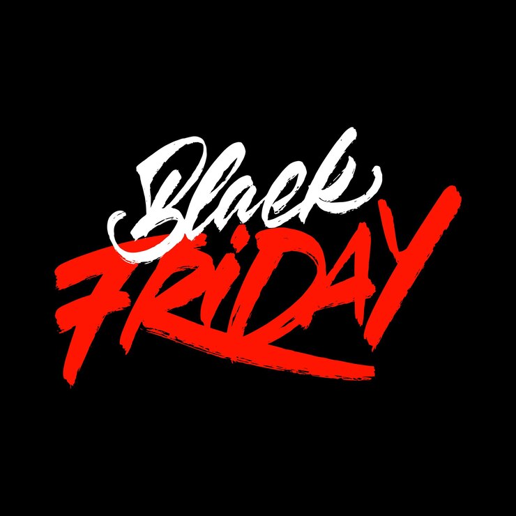Vector red-and-white inscription on a black background - black friday - in lettering style. idea for sale. vector illustration.
