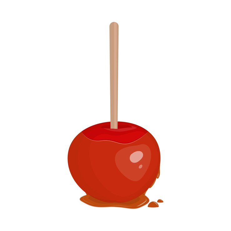 Vector red apple in caramel on stick