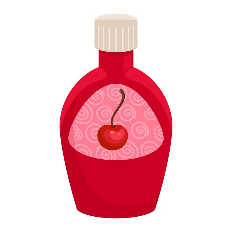 Vector red bottle cherry design transparent content cute illustration cartoon cherry syrup container