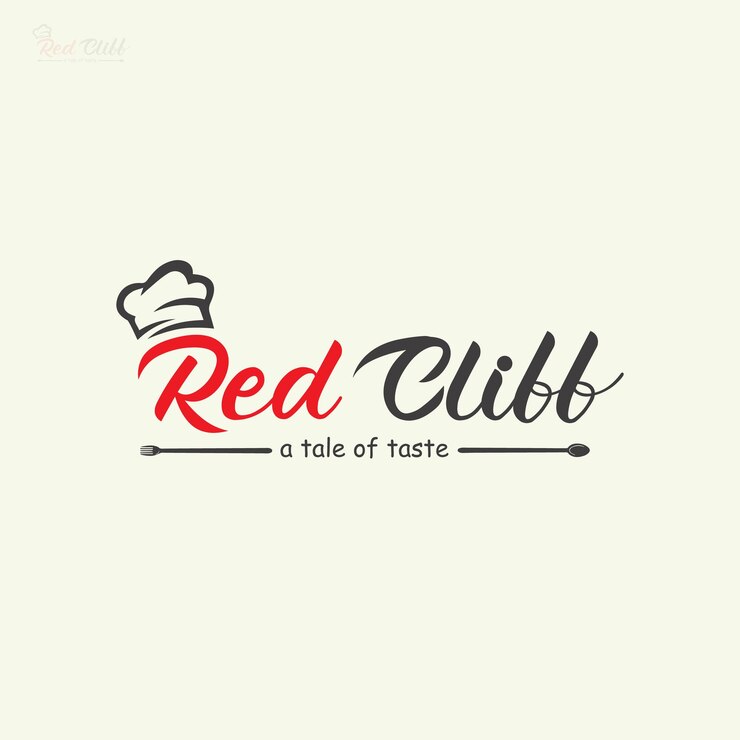 Red Cliff Restaurant Logo Design with a chef hat Chef Logo or Icon design Concept vector template