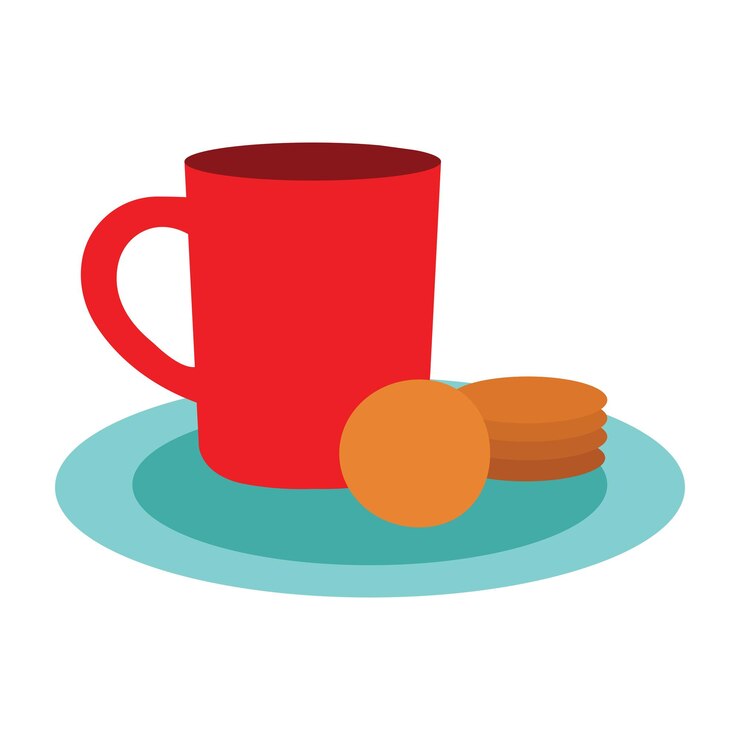 Vector red cup with cookies illustration isolated.
