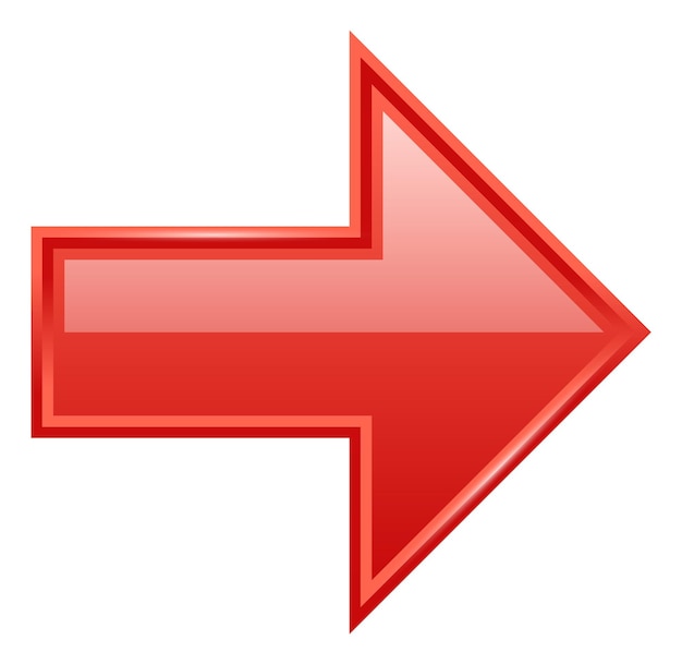 Red direction pointer with triangular arrowhead Glossy icon