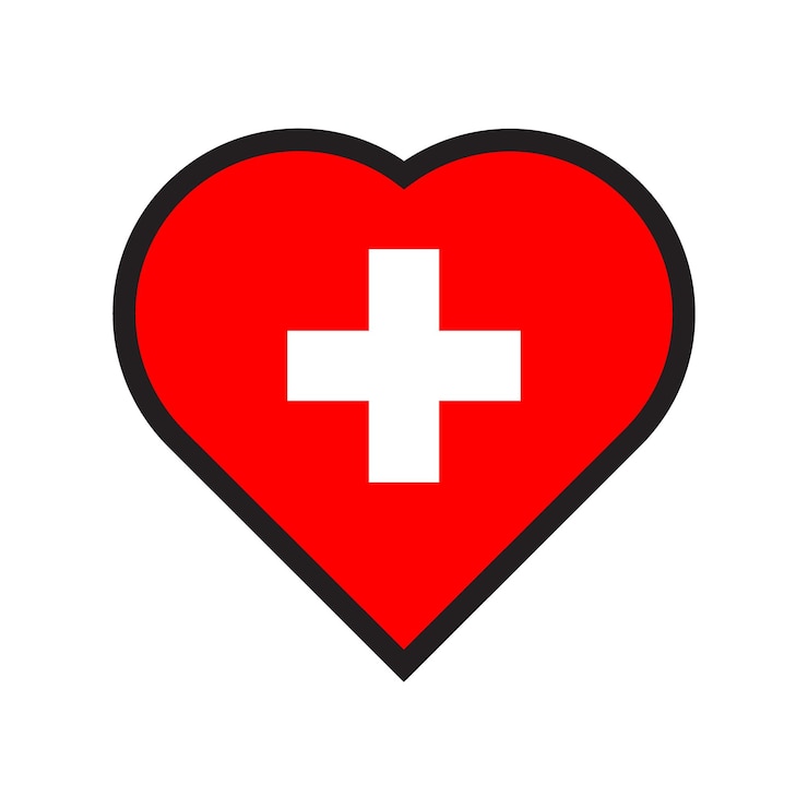 Vector red heart with a cross in the center