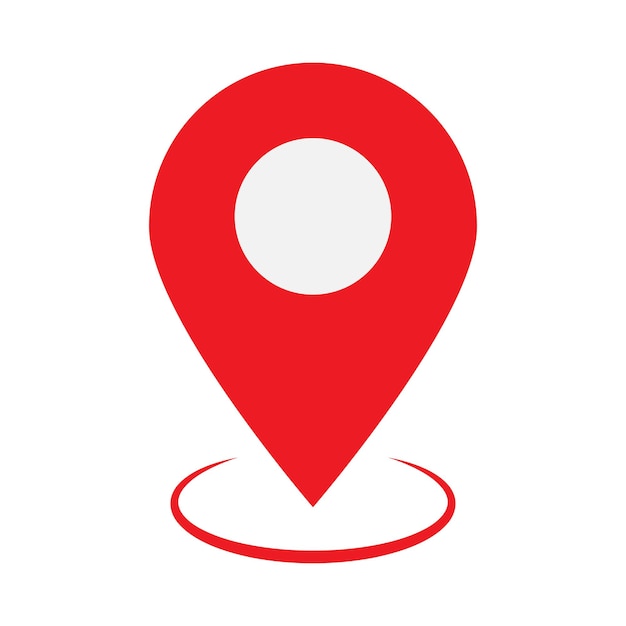 Red map pin icon above a red circular outline representing a map surface