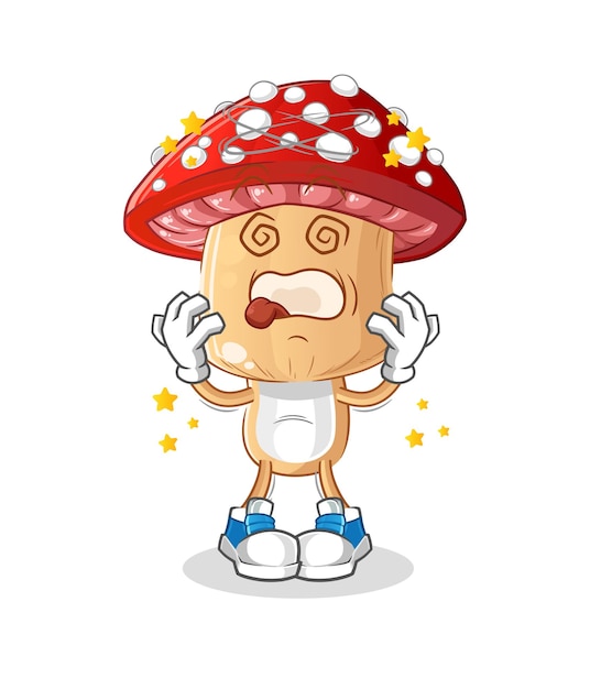 Red mushroom head cartoon dizzy mascot. cartoon vector