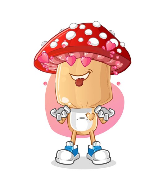 Red mushroom head cartoon fallin love vector. cartoon character