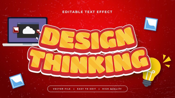 Vector red orange and blue design thinking 3d editable text effect font style