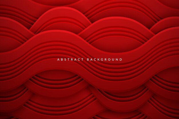 Red papercut background with textured abstract wave shape with engraved pattern