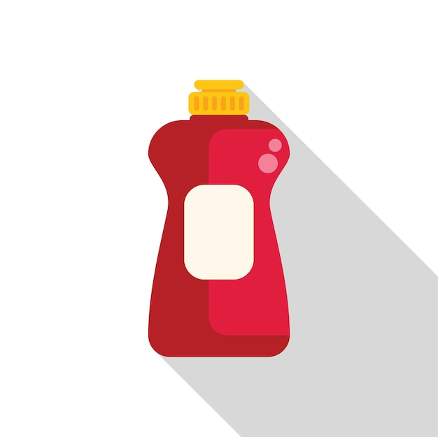 Red plastic detergent bottle with yellow cap casting shadow