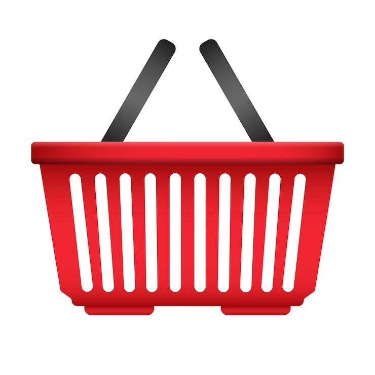 Vector red plastic shopping basket with black handles vector clipart isolated on white background