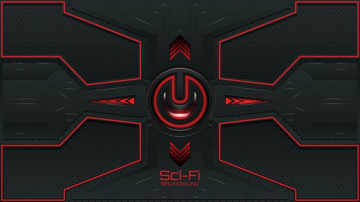 Red scifi futuristic background with circle offline 3d realistic logo