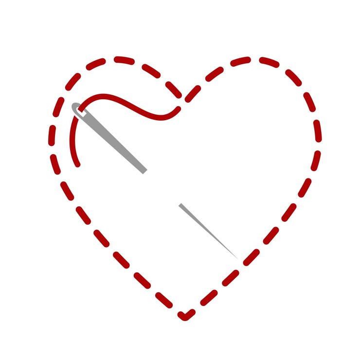 Vector red thread with needle like heard symbol for design on white stock vector illustration