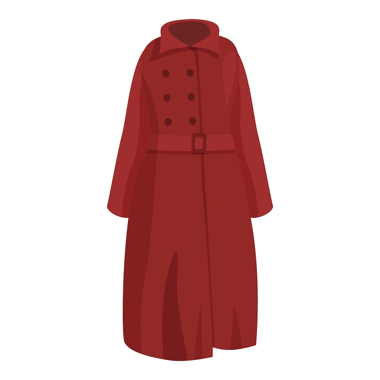 Vector red trench coat with belt for cold weather