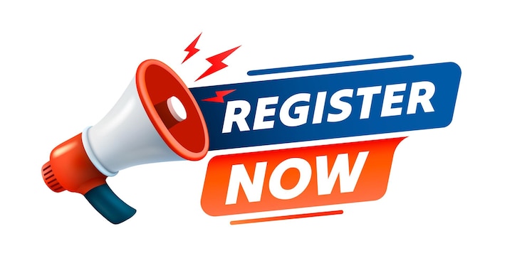 Vector register now message megaphone announces news banner service vector illustration