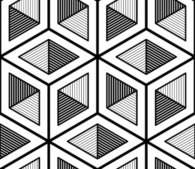 regular contrast endless pattern with intertwine three-dimensional figures, continuous illusory geometric background.