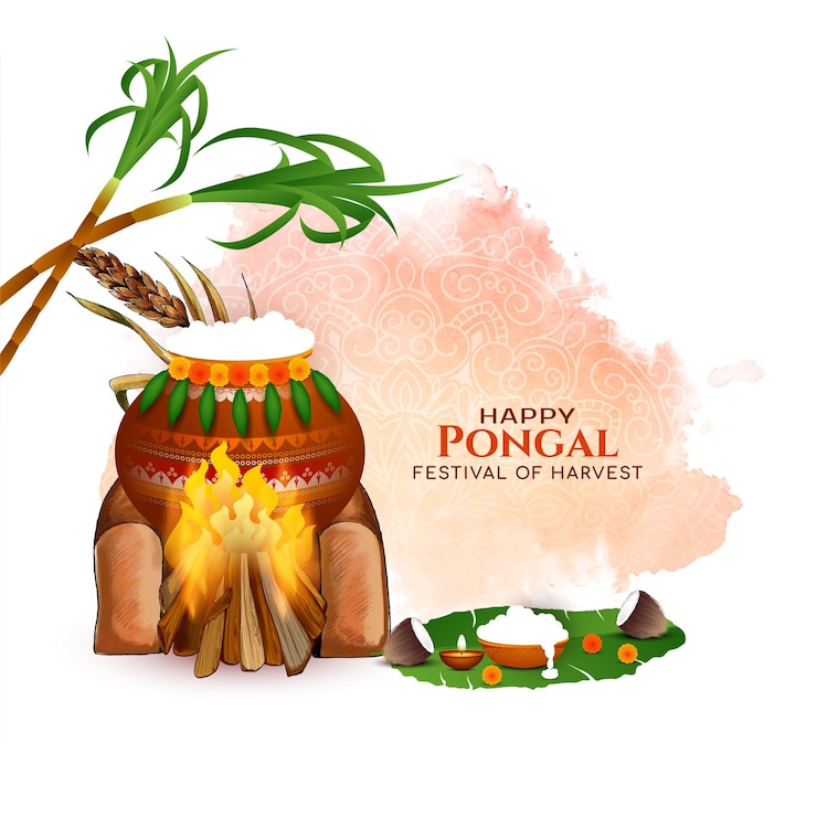 Vector religious happy pongal indian festival decorative card design
