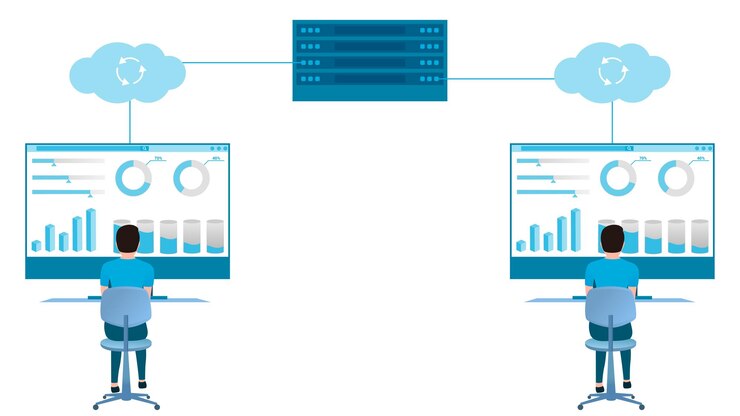 Vector remote work cloud computing cloud server male character illustration business character vector