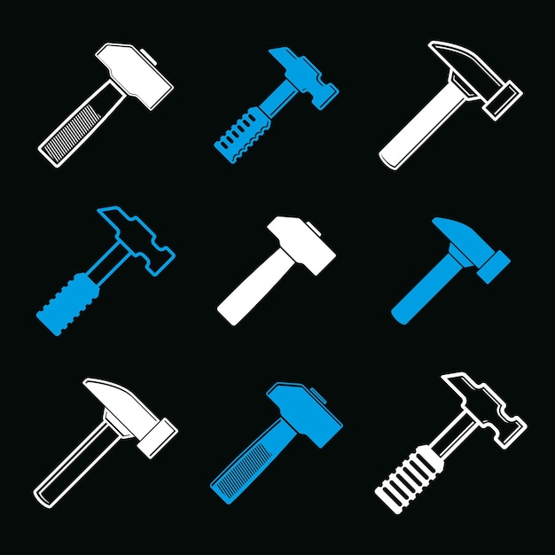 Repair instruments collection, 3d tools – mallets. Construction idea simple objects, design elements.