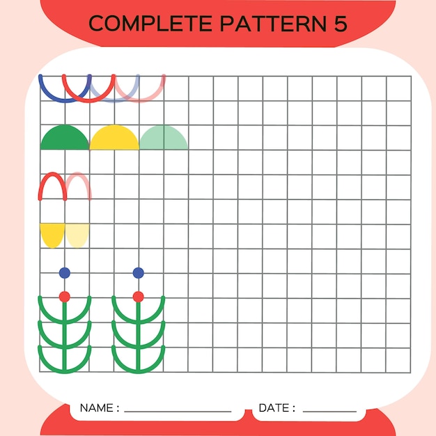 repeat pattern, pazzle. copy picture. special for preschool kids. printable kids worksheet for practicing fine motor skills. learn colors. attention exercise. teachers resources. red. vector.