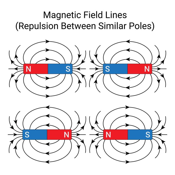 Repulsion between similar poles magnetic field lines Magnetism Physics education science