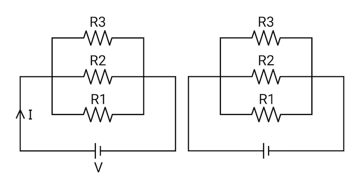 Resistor dalam koneksi paralel. Simbol sirkuit. Ilmu pendidikan fisika.