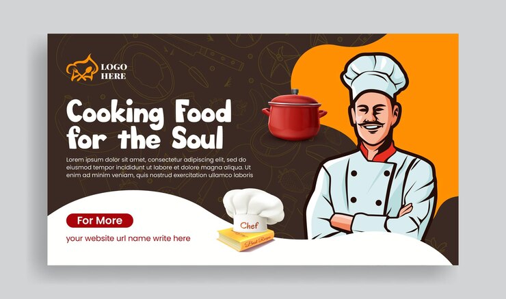 Vector restaurant chef job hiring web banner and cooking youtube thumnail template design