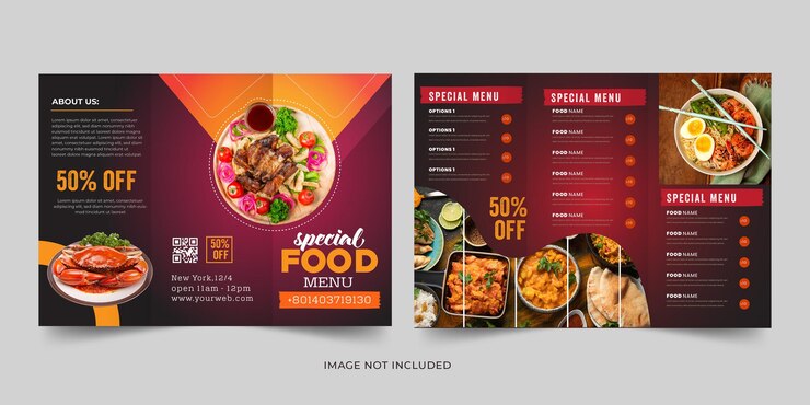 Vector restaurant food menu trifold brochure template premium vector
