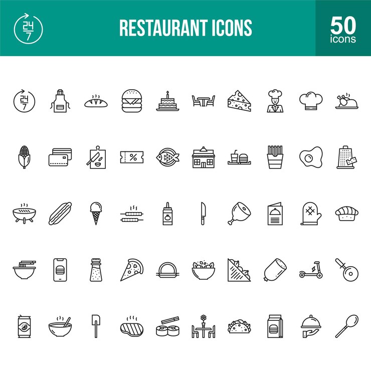 Restaurant line icons set