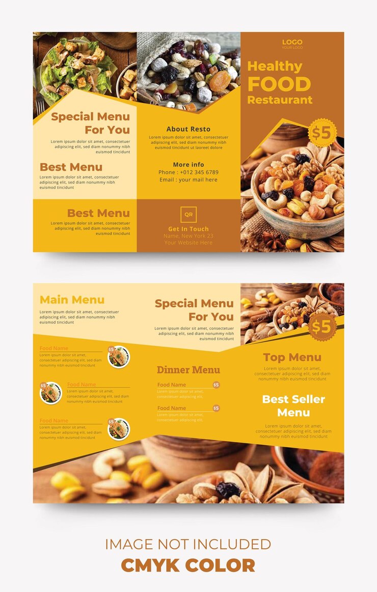 Vector restaurant trifold brochure design fast food menu template