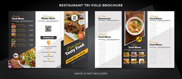 Vector restaurant trifold menu brochure tasty food menu template