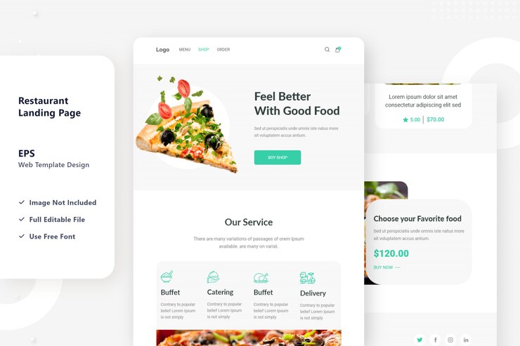 Vector restaurant web landing page design