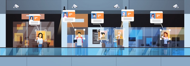 retail store visitors identification facial recognition modern shopping mall interior security camera surveillance cctv system 
