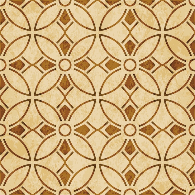 Retro brown textured seamless pattern, round curve cross frame line flower