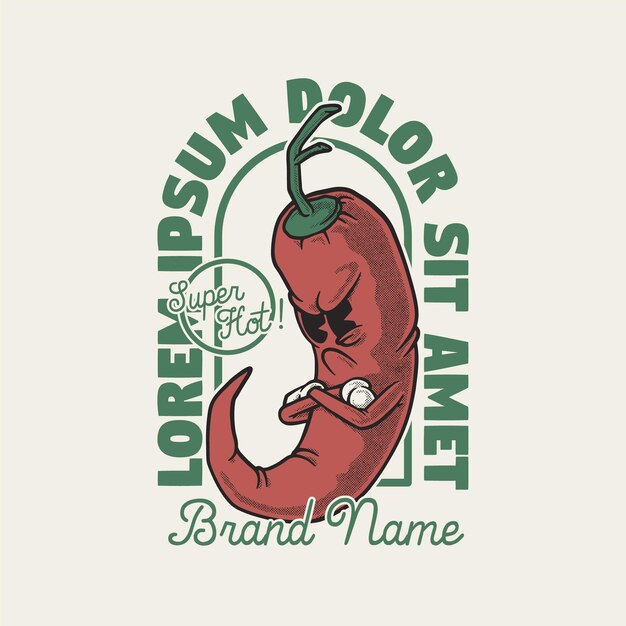 retro cartoon emblem of grumpy chili