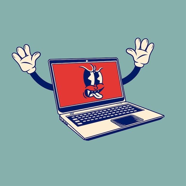 retro character design of the laptop