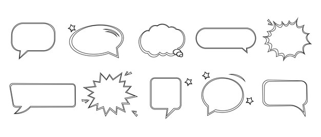 Retro empty comic speech bubbles set with black halftone shadows Vintage design pop art style