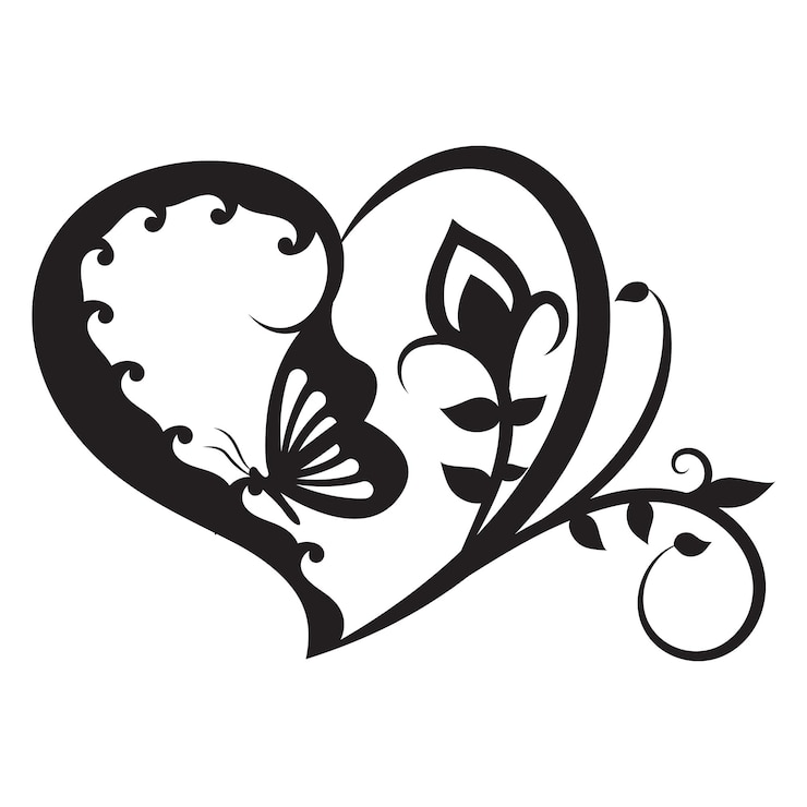 Vector retro floral heart butterfly doodle elements.