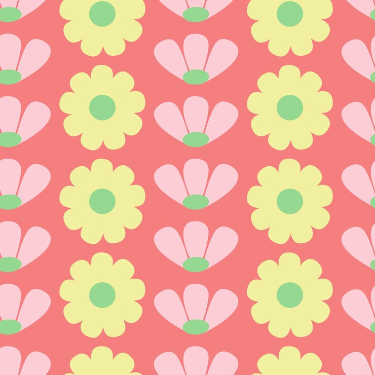 Retro Floral Pattern with Daisy and Petal Motifs